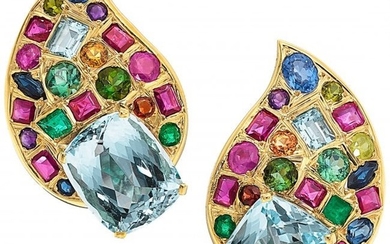 55042: Multi-Stone, Gold Earrings, Marilyn Cooperman T