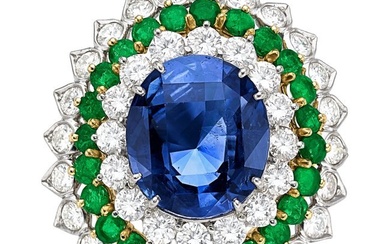 55142: Ceylon Sapphire, Diamond, Emerald, Platinum, Gol