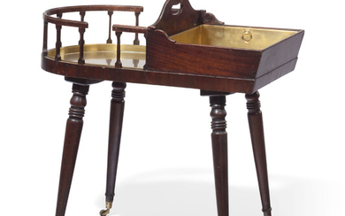 A LATE GEORGE III MAHOGANY AND BRASS CUTLERY STAND, CIRCA 1800