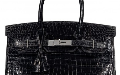 58042: Hermès 30cm Shiny Black Porosus Crocodile