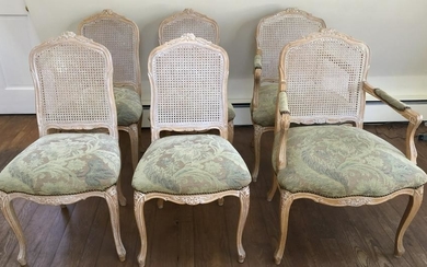 6 French Country Pickled Pine Carved Dining Chairs