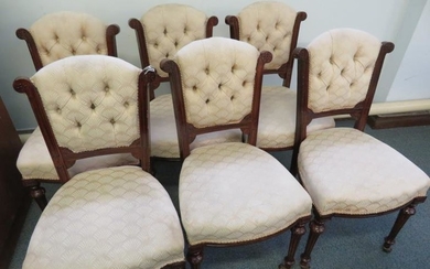 6 Victorian upholstered dining chairs on original casters, circa...