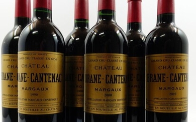 6 bouteilles 2 bts : CHÂTEAU BRANE CANTENAC 1990 2è GC Margaux (étiquettes fanées)