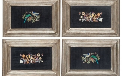 61042: A Set of Four Framed Italian Pietra Dura Plaques