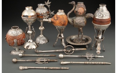 61142: A Group of Silver and Silver Plate-Mounted Gourd