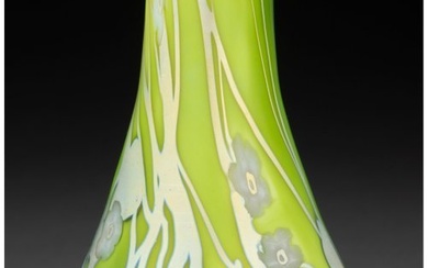 79042: Steuben Decorated Green Aurene Glass Cabinet Vas