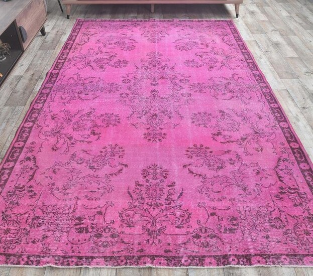 7x10 OVERDYED PINK Vintage Carpet, Oushak Handmade Wool