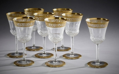 (8) St. Louis 'Thistle Gold' crystal wine glasses