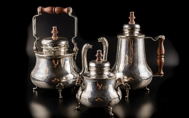 800 silver coffee maker, sugar bowl and teapot
