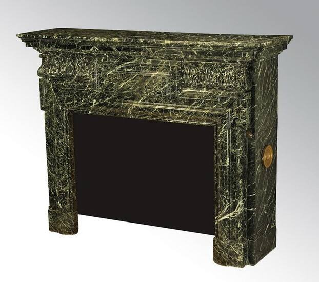 19th c. Italian carved verde marble mantel, 72"w