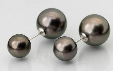 8.5x11.5mm Round Bright Tahitian Pearls - 18 kt. White gold - Earrings