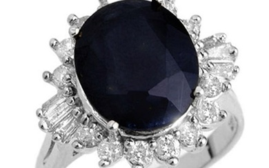 8.99 ctw Blue Sapphire & Diamond Ring 18k White Gold