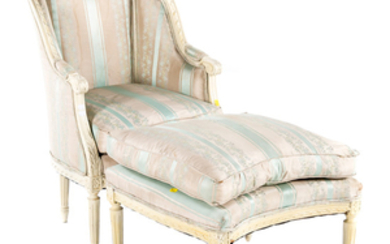 Louis XVI style painted wood armchair & ottoman