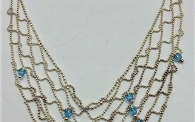 .925 STERLING Fish Net Necklace with Blue Beads