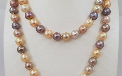 9.5x11.5mm Round Shimmering Multi Edison Freshwater Pearls - 925 Silver - Necklace