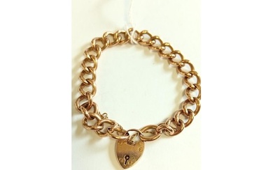 9ct rose gold charm bracelet with heart padlock weighs 12.6g...