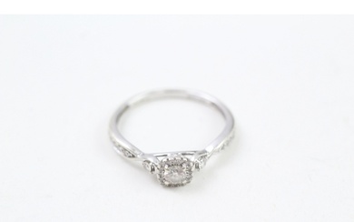 9ct white gold diamond halo ring with diamond cross-over sho...
