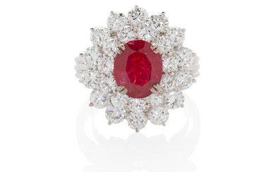 A 14K WHITE GOLD, RUBY AND DIAMOND RING