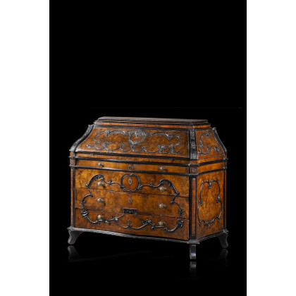 A 18th-century Lombard burr walnut veneered and ebonized wooden fall-front bureau (cm 156x119x58) (defects and restorations)