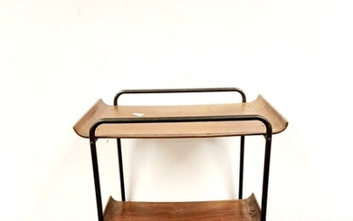 A 1960's metal framed and laminate wood tea trolley, L. 60cm. H. 60cm.