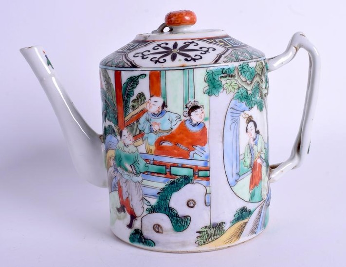 A 19TH CENTURY CHINESE FAMILLE VERTE TEAPOT AND COVER