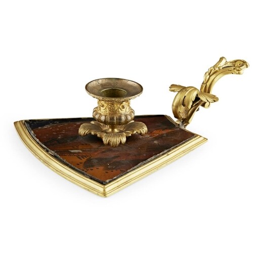 A 19TH CENTURY FRENCH GILT BRONZE AND LACQUERED CANDLE STAND...