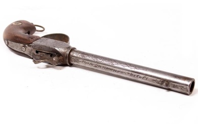 A 19TH CENTURY ITALIAN PERCUSSION CAP PISTOL the cylindrical...