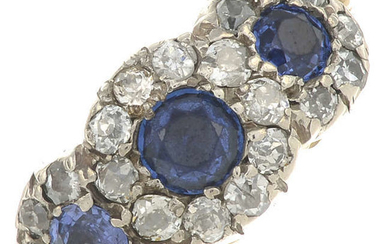 A 19th century 18ct gold sapphire and old-cut diamond triple cluster ring.