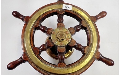 A 19th century brass bound wooden ships or yachts wheel, cha...
