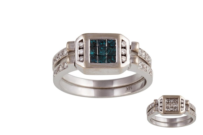 A BLUE AND WHITE DIAMOND INTERCHANGEABLE RING, in 14ct white...