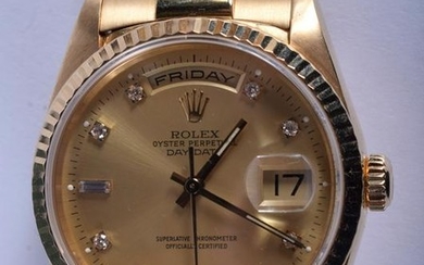 A BOXED 18CT GOLD AND DIAMOND ROLEX DAY-DATE FULL SET