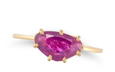 A BURMA NO HEAT RUBY RING set with a fancy cut ruby of 2.61 carats, stamped 22K916, size M / 6.25