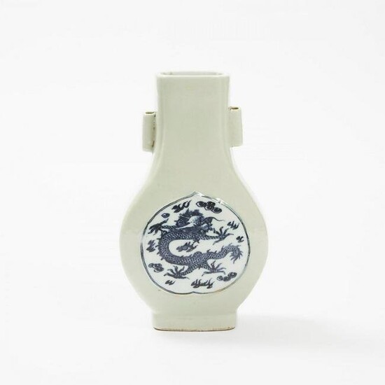 A Blue and White Celadon-Ground Vase, Kangxi Mark, Late