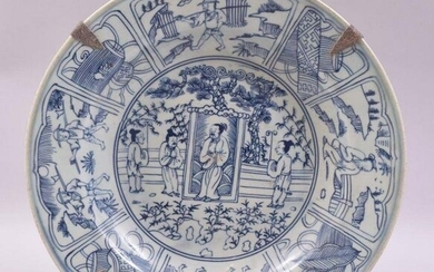 A CHINESE BLUE AND WHITE PORCELAIN DISH, painted with