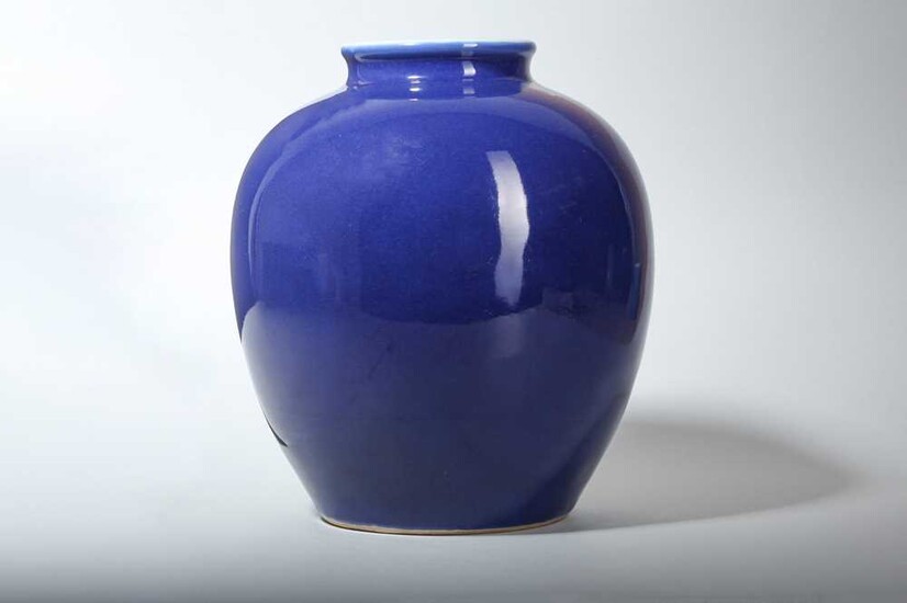 A CHINESE BLUE-GLAZED JAR.