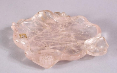 A CHINESE CARVED TRANSLUCENT ROSE QUARTS LOTUS FORM