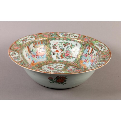 A CHINESE FAMILLE ROSE PUNCH BOWL, 19th century, painted wit...
