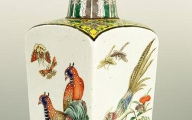 A CHINESE FAMILLE VERTE SQUARE TAPERING SHOULDERED VASE