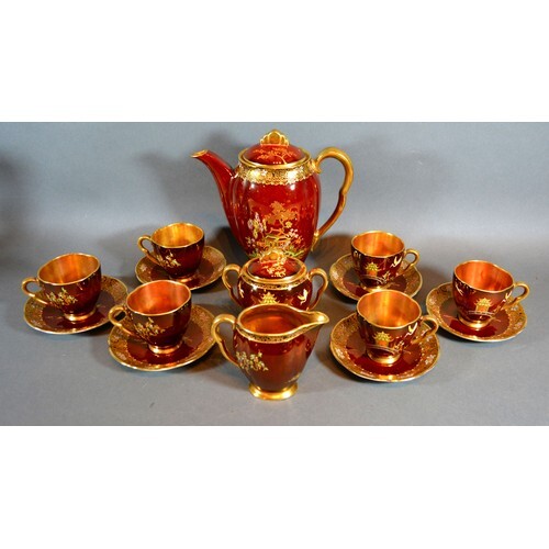 A Carlton Ware Rouge Royale Coffee Service comprising coffee...