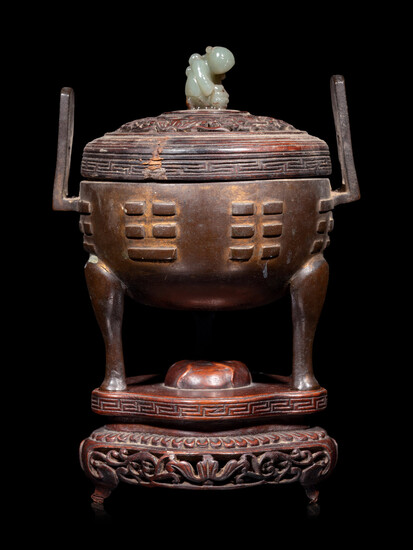 A Chinese Cast Bronze Tripod Incense Burner