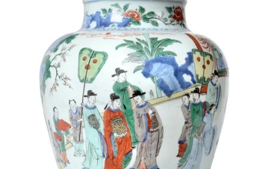 A Chinese Wucai Porcelain Baluster Jar, mid 17th century, painted...