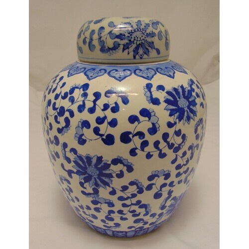 A Chinese blue and white ginger jar and cover, ovoid form de...