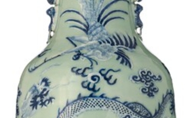 A Chinese blue and white on celadon ground...
