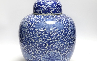 A Chinese blue and white ovoid jar and cover, late 19th cent...