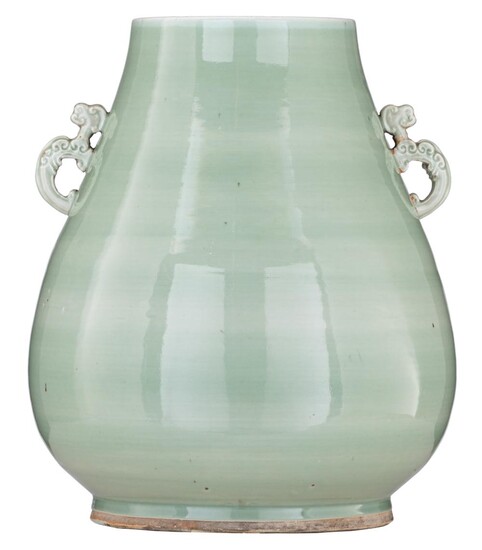 A Chinese celadon glazed Hu vase, paired with...
