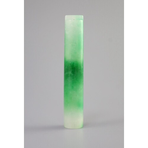 A Chinese jadeite official's hat plume holder, the ice white...