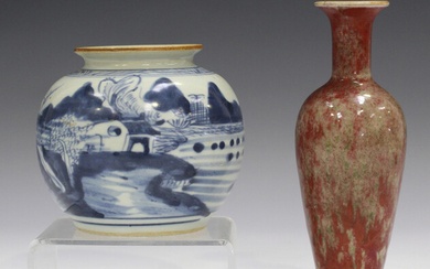 A Chinese peach bloom glazed amphora shaped vase (liuyeping), Kangxi style but late Qing/Republic pe
