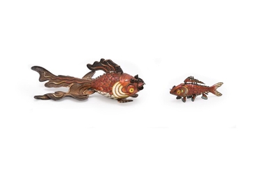 A Chinese silver gilt filigree and enamel model of goldfish