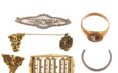 A Collection of Gold Jewelry & Military Pins