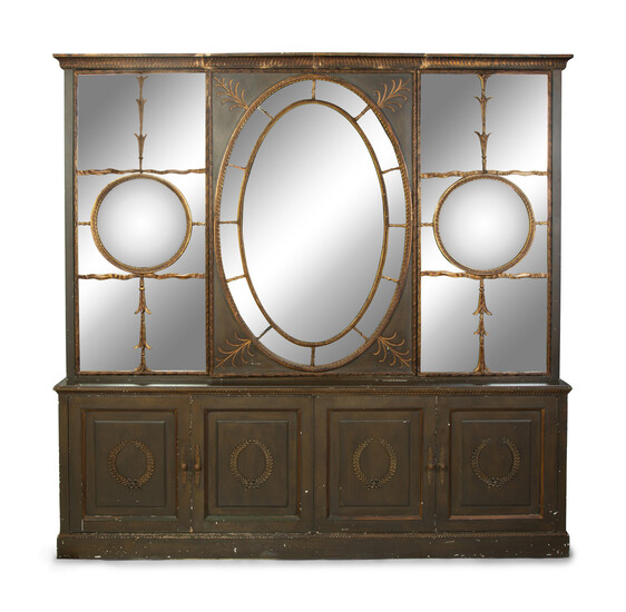 A Continental Neoclassical Style Painted and Parcel Gilt Mirrored Door Cabinet